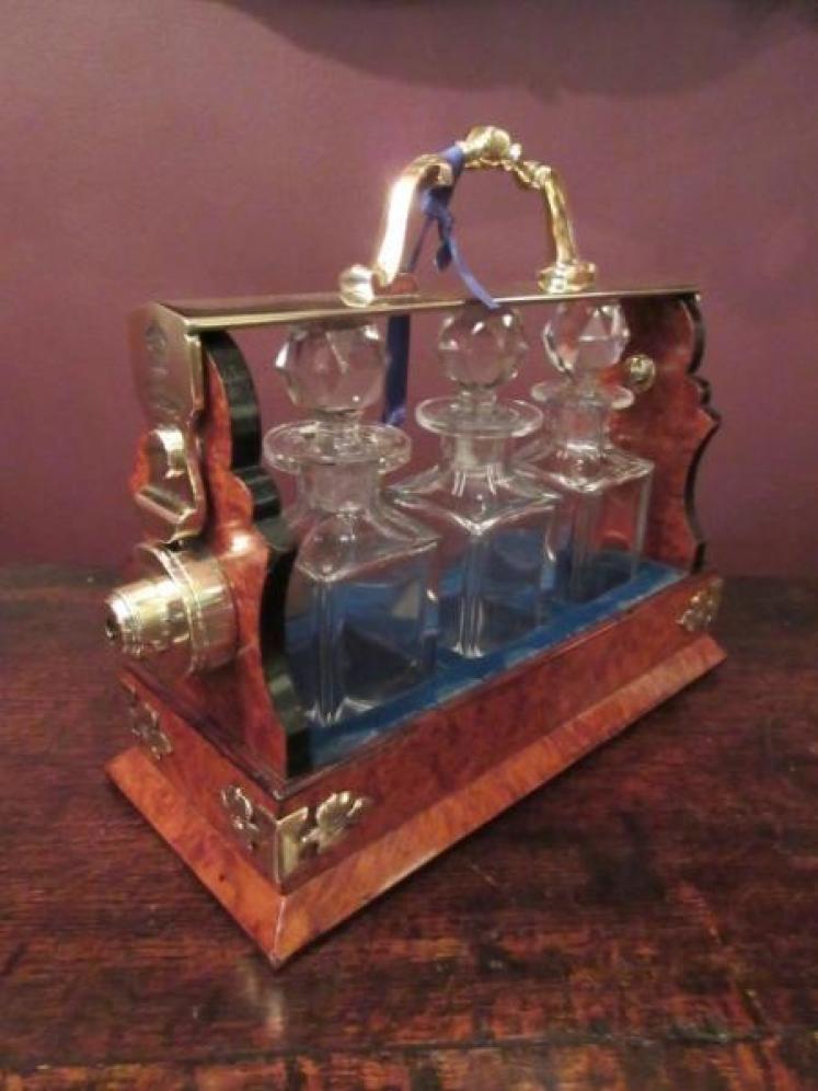 Superb Mid Victorian Burr Walnut Miniature Tantalus - Image 1
