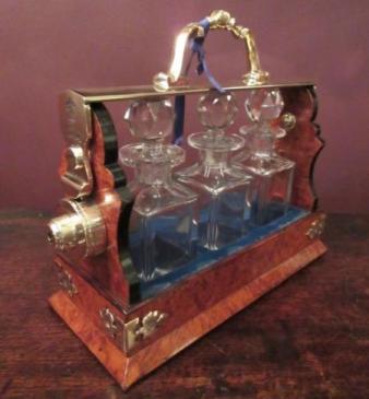 Superb Mid Victorian Burr Walnut Miniature Tantalus