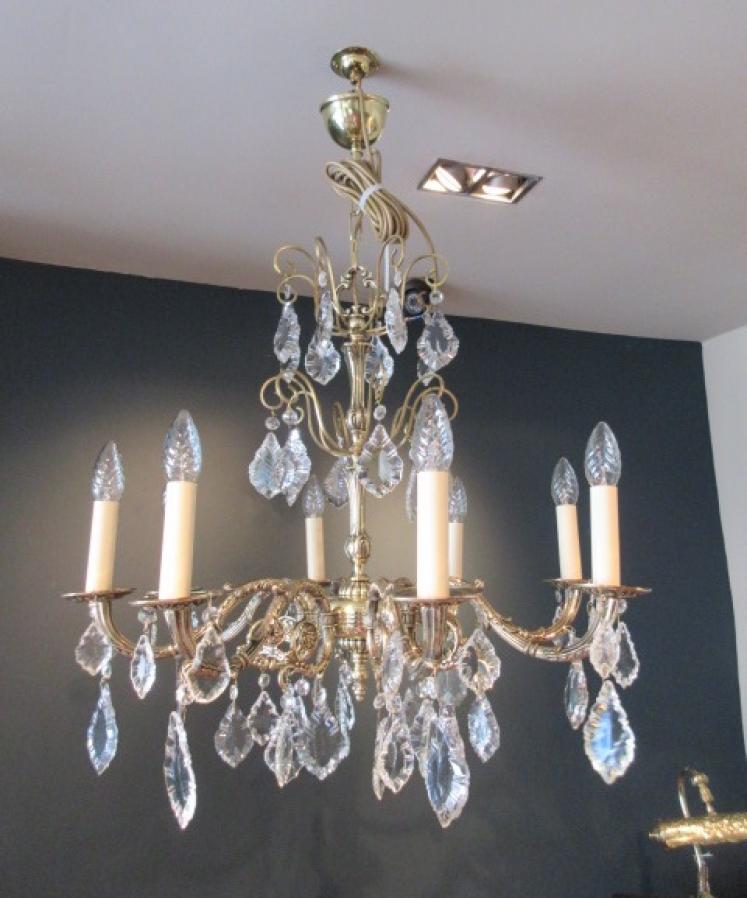 Superb Edwardian Period Brass & Cut Glass Chandelier - Image 1