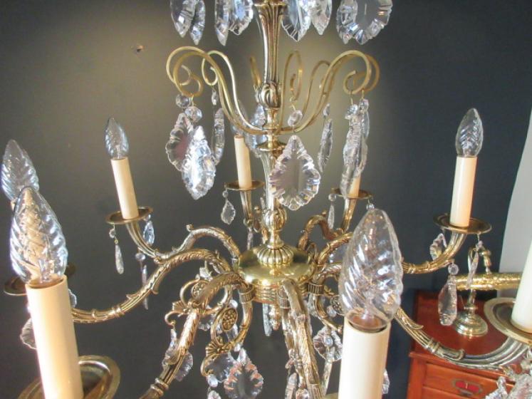 Superb Edwardian Period Brass & Cut Glass Chandelier - Image 3