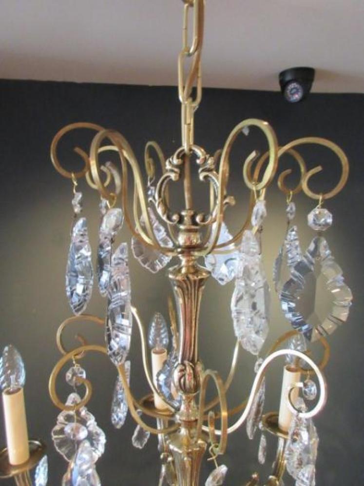 Superb Edwardian Period Brass & Cut Glass Chandelier - Image 4