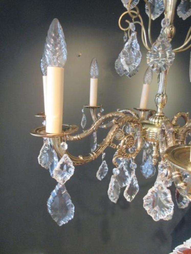 Superb Edwardian Period Brass & Cut Glass Chandelier - Image 5