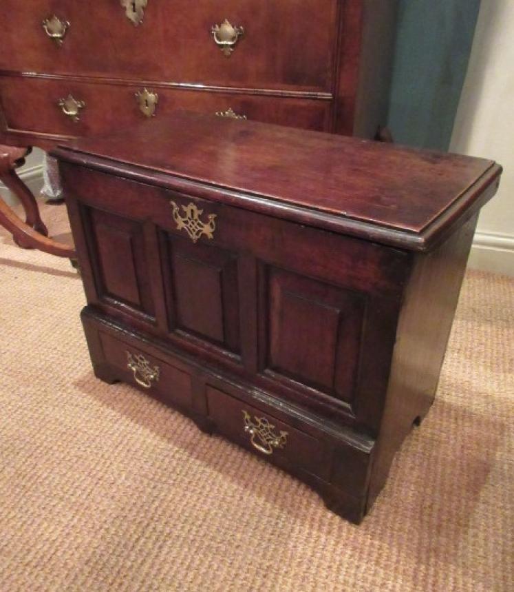 George II Period Oak Two Panel Coffer Bach - Image 1