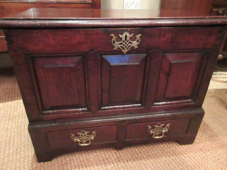 George II Period Oak Two Panel Coffer Bach - Image 2