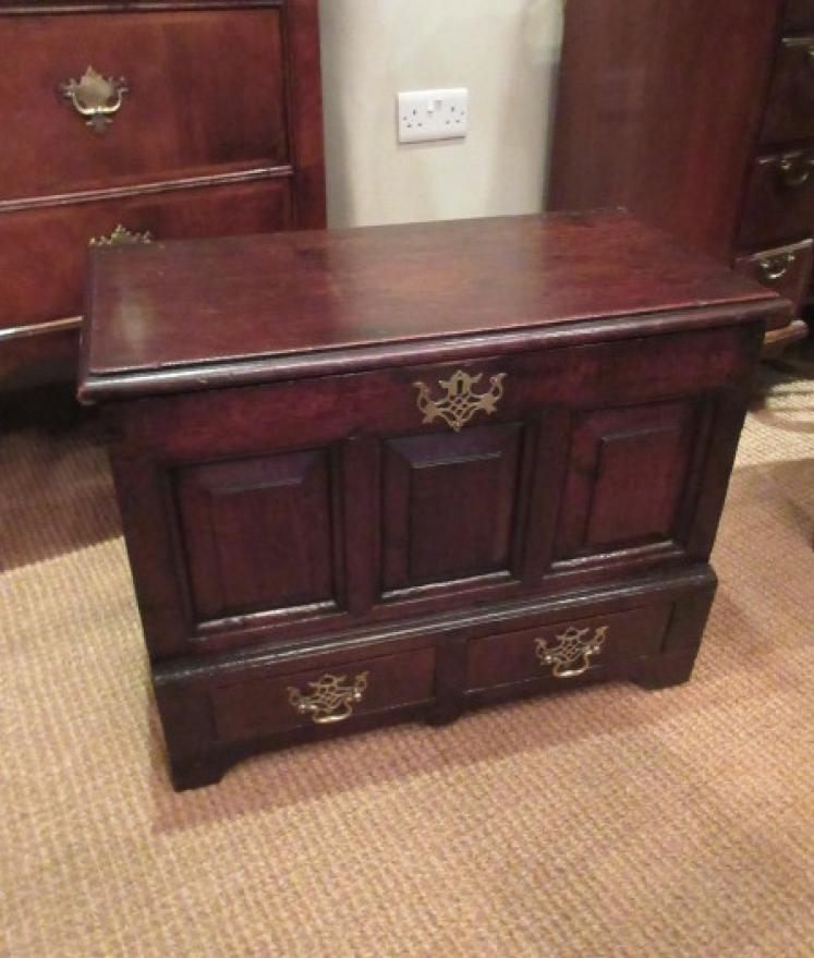 George II Period Oak Two Panel Coffer Bach - Image 5