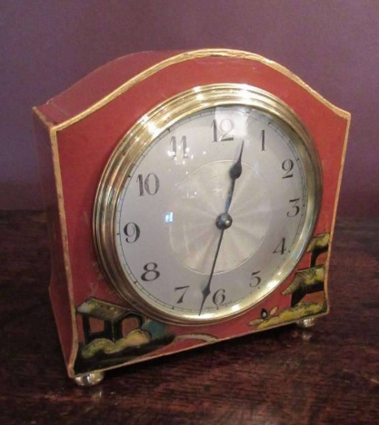 Small Edwardian Lacquered Chinoiserie Mantel Clock - Image 1