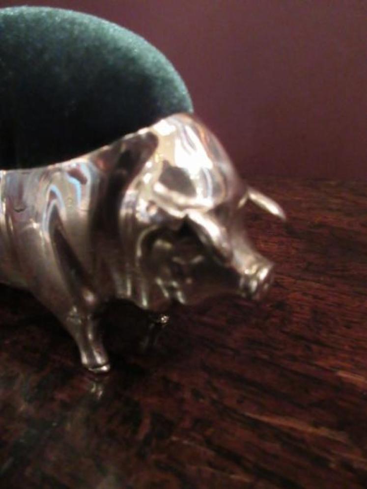 Large Edwardian Period Silver Novelty 'Pig' Pin Cushion - Image 2