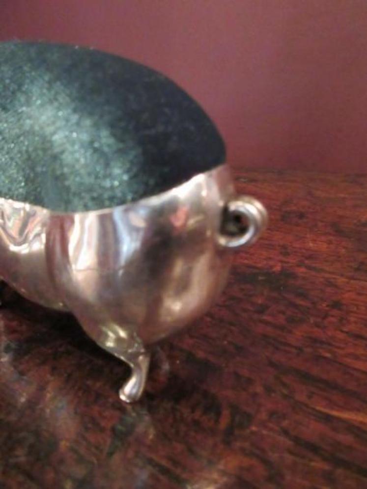 Large Edwardian Period Silver Novelty 'Pig' Pin Cushion - Image 4