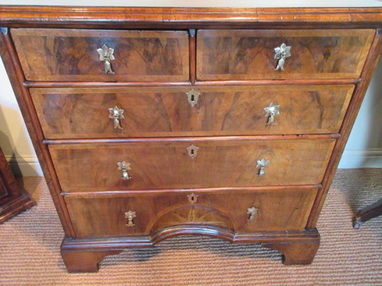 Small George I Period Walnut Inlaid Sunburst Chest - Image 4