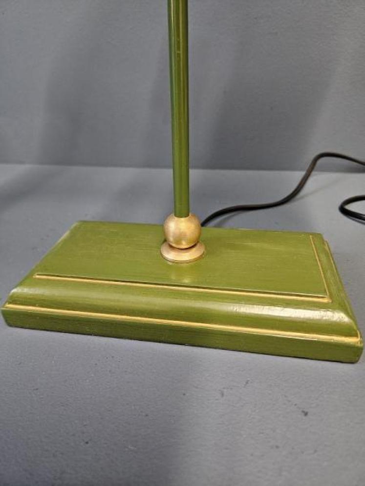 Green and Gilt Edged Wooden Base Table Lamp with Metal Shade.  - Image 3