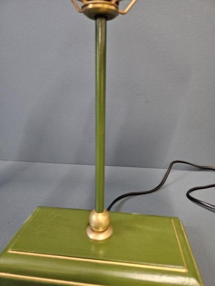 Green and Gilt Edged Wooden Base Table Lamp with Metal Shade.  - Image 4