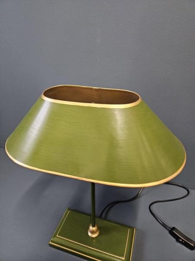Green and Gilt Edged Wooden Base Table Lamp with Metal Shade.  - Image 5