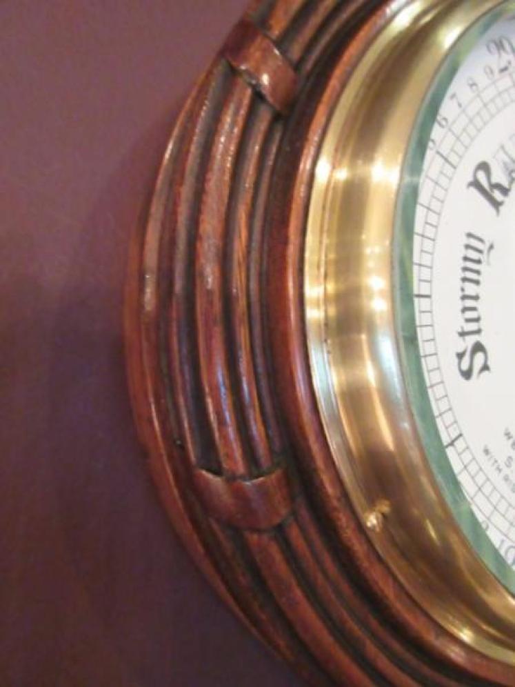 Mid Victorian Polished Oak Hull Ship's Barometer - Image 3