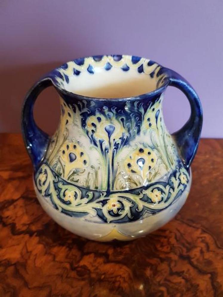 Art Nouveau McIntrye Blue & Yellow Twin Handled Vase - Image 1