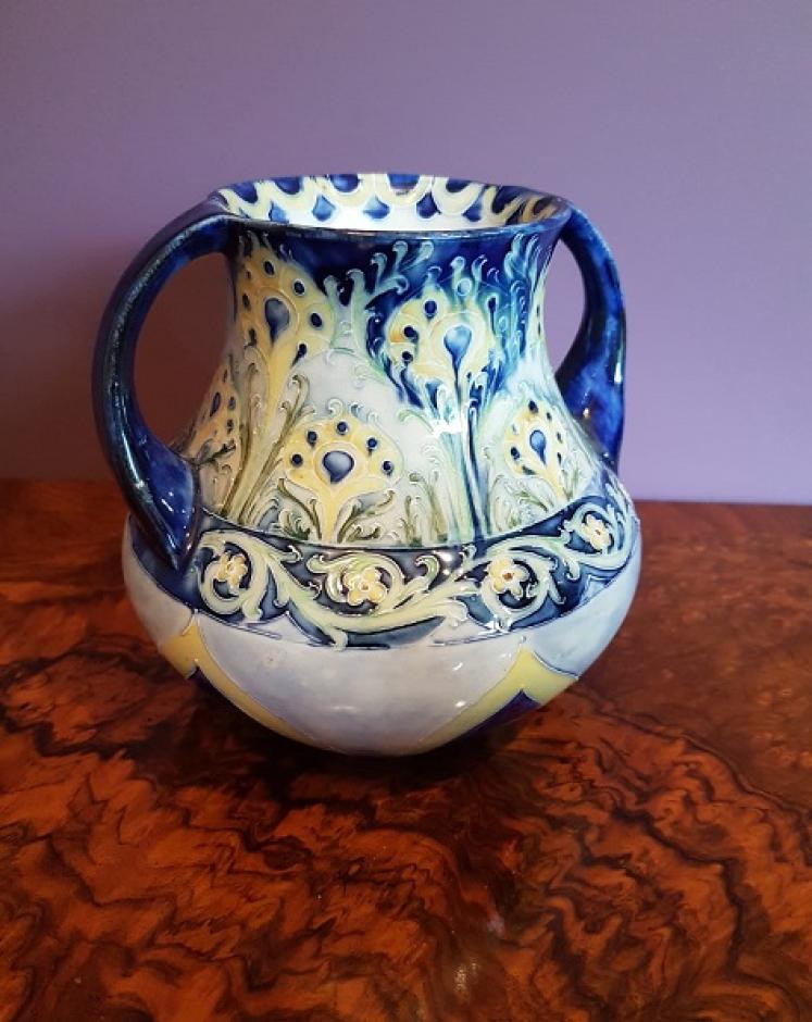 Art Nouveau McIntrye Blue & Yellow Twin Handled Vase - Image 2