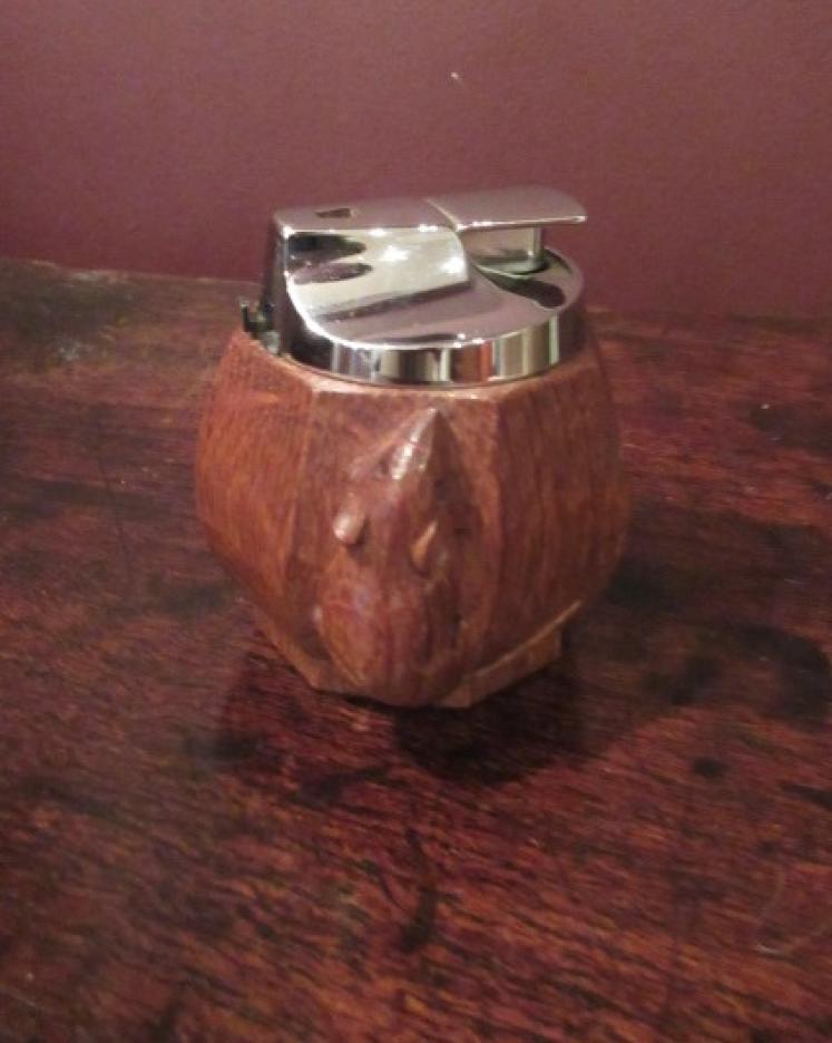 Rare Mouseman Adzed Oak Table Lighter - Image 1