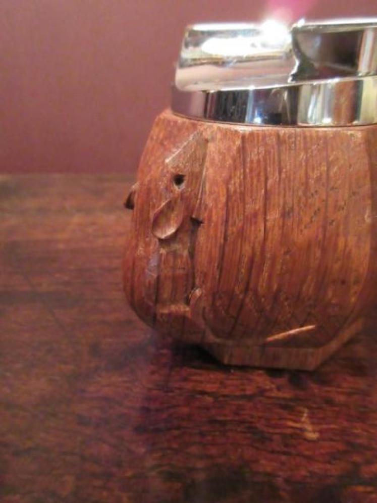 Rare Mouseman Adzed Oak Table Lighter - Image 2