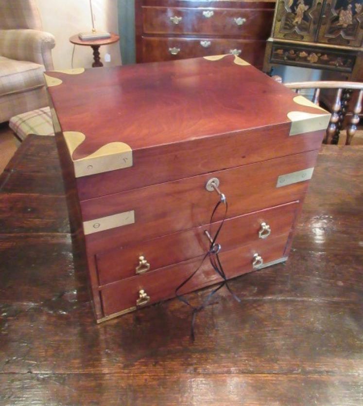 Early Victorian Mahogany Brass Bound Jewellery Box - Image 1