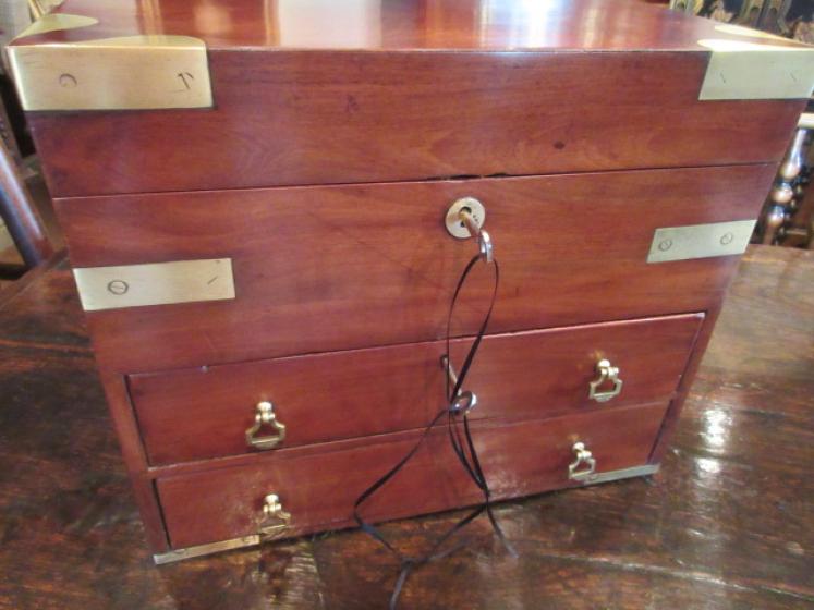 Early Victorian Mahogany Brass Bound Jewellery Box - Image 2