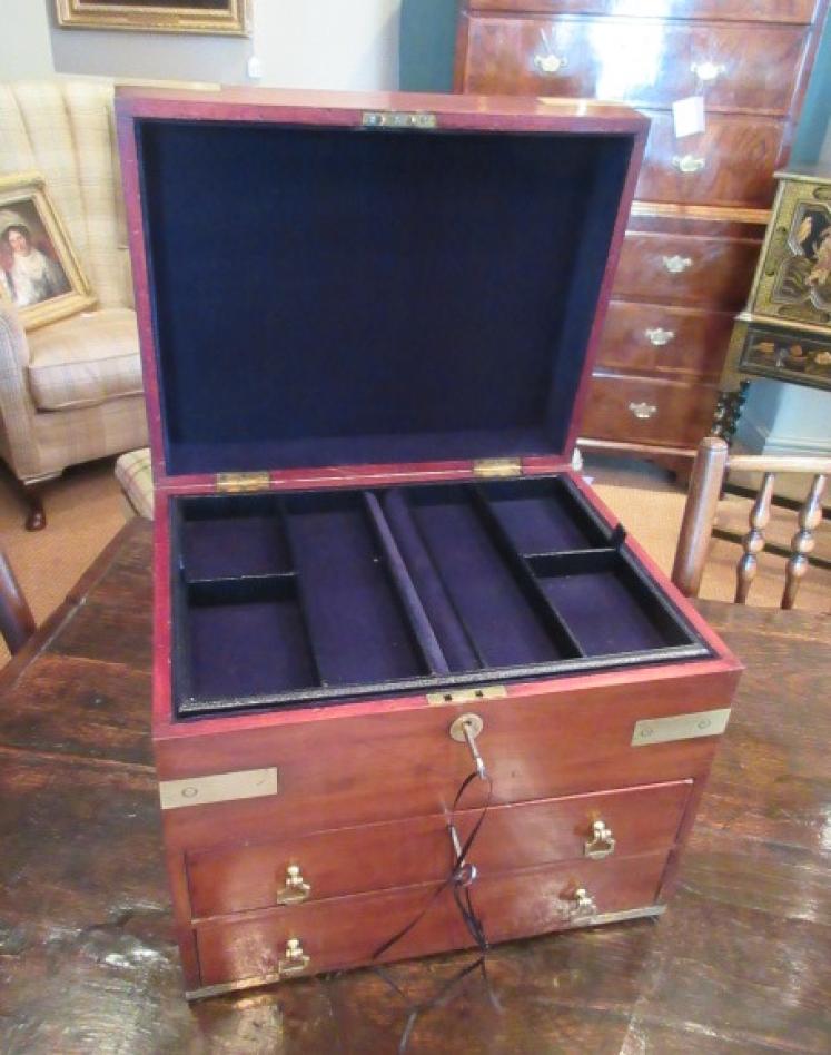 Early Victorian Mahogany Brass Bound Jewellery Box - Image 3