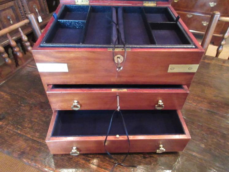 Early Victorian Mahogany Brass Bound Jewellery Box - Image 4