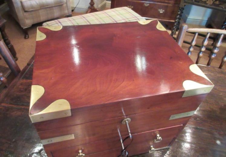 Early Victorian Mahogany Brass Bound Jewellery Box - Image 5
