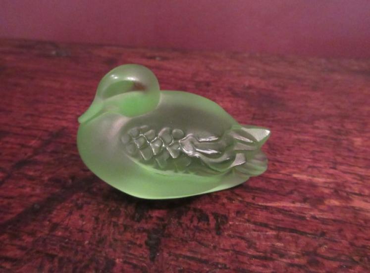 Lalique Green Opalescent Duck - Image 1