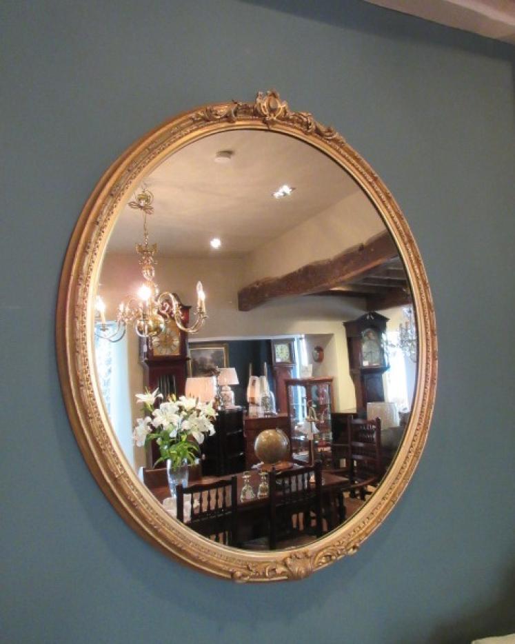 Large 19th Century Oval Plaster Gilt Wall Mirror - Image 1