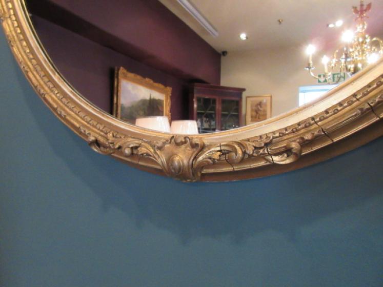 Large 19th Century Oval Plaster Gilt Wall Mirror - Image 3