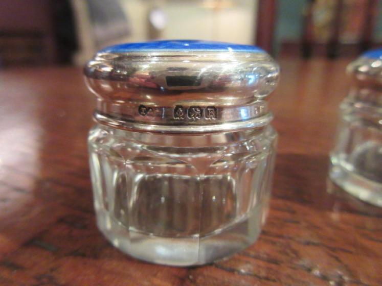 Pair of George V Period Silver & Blue Enamel Jars - Image 3
