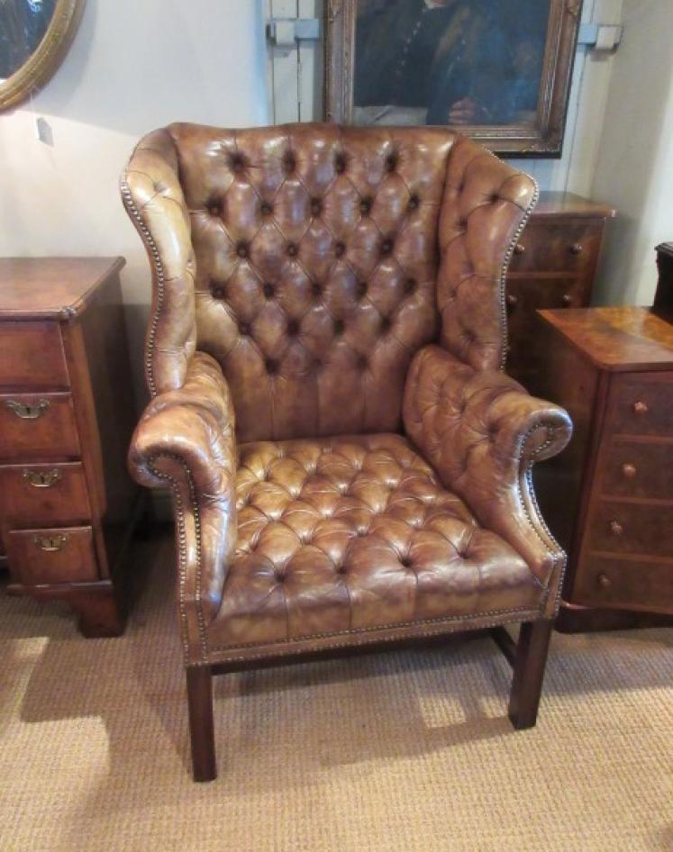 Victorian Leather Buttoned Wing Back Armchair - Image 1