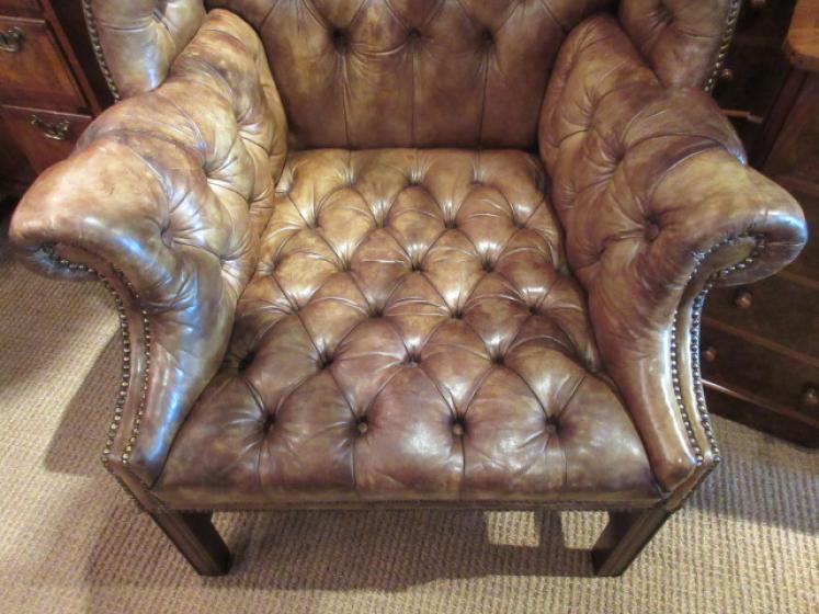 Victorian Leather Buttoned Wing Back Armchair - Image 2