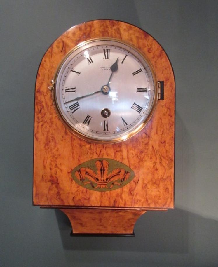 Victorian Bird's Eye Maple Inlaid Library Wall Clock - Image 1