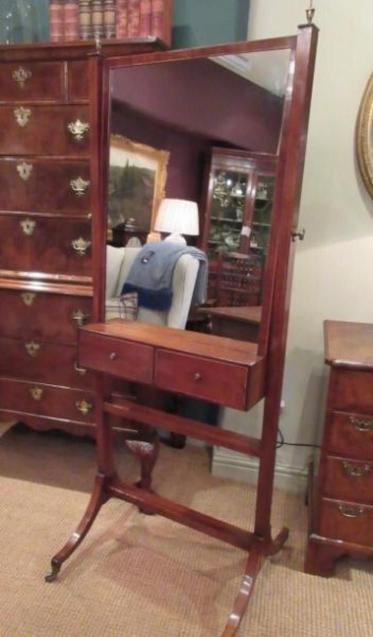 Regency Period Fruitwood Inlaid Cheval Mirror - Image 1