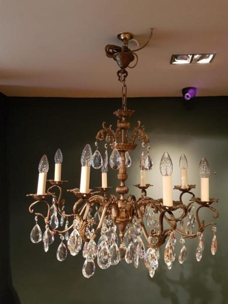 Edwardian Bronze and Crystal Chandelier - Image 1