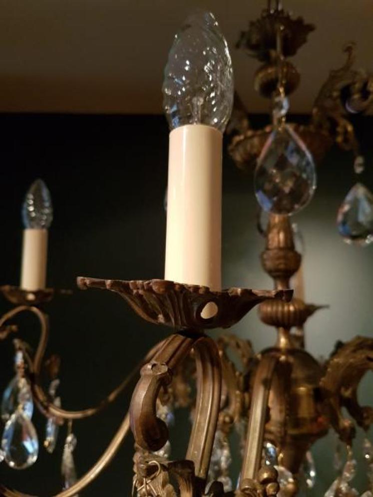Edwardian Bronze and Crystal Chandelier - Image 2