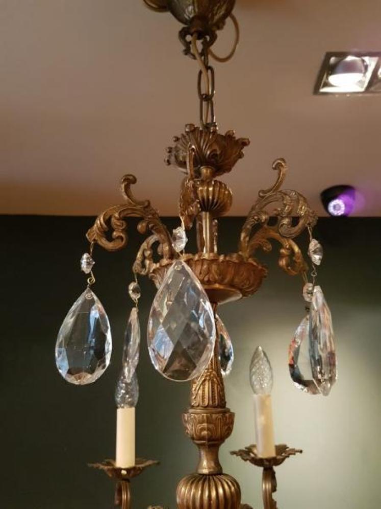 Edwardian Bronze and Crystal Chandelier - Image 3