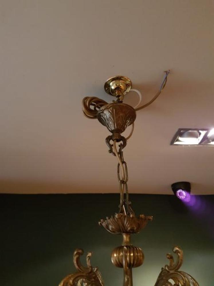 Edwardian Bronze and Crystal Chandelier - Image 4