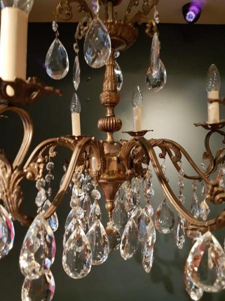 Edwardian Bronze and Crystal Chandelier - Image 5