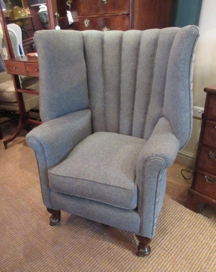 Mid Victorian Barrel Back Upholstered Wing Armchair - Image 1