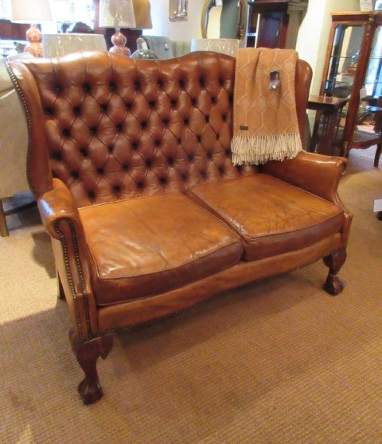 Edwardian Period Leather Chesterfield Sofa - Image 1