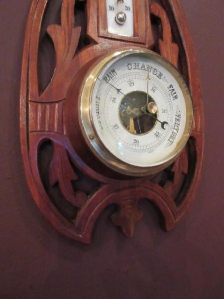  Arts & Crafts Small Walnut Banjo Barometer - Image 2