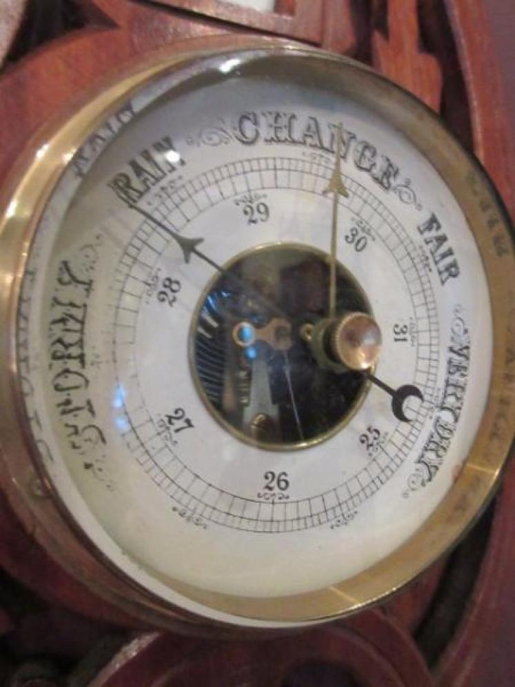  Arts & Crafts Small Walnut Banjo Barometer - Image 4