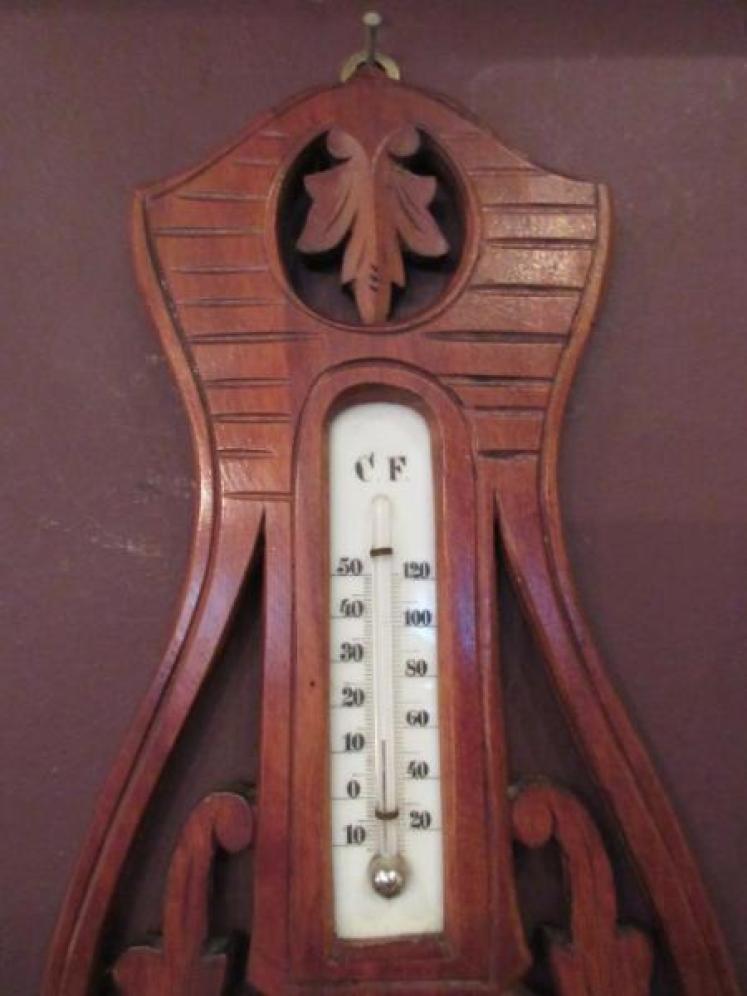  Arts & Crafts Small Walnut Banjo Barometer - Image 5