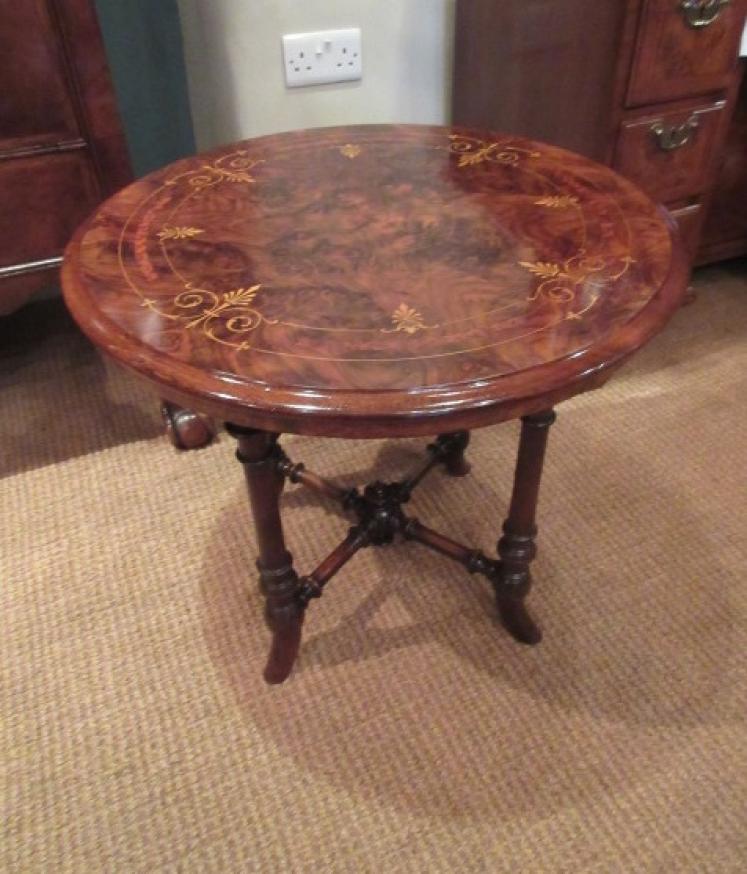 Top Quality Victorian Burr Walnut Inlaid Lamp Table - Image 1