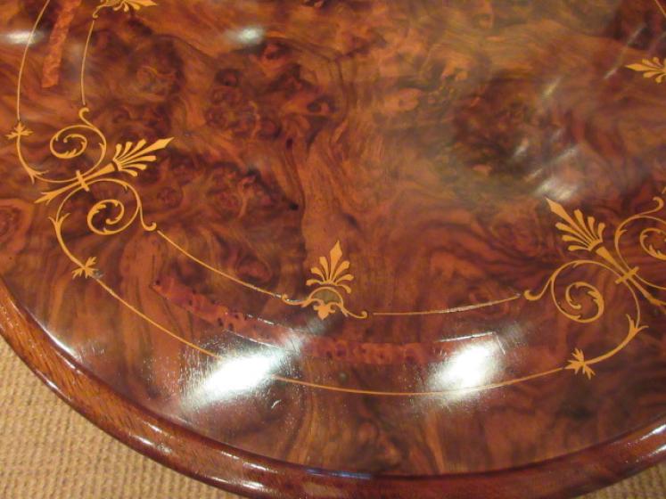 Top Quality Victorian Burr Walnut Inlaid Lamp Table - Image 3