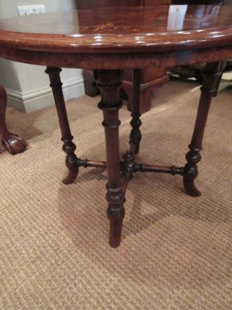 Top Quality Victorian Burr Walnut Inlaid Lamp Table - Image 4