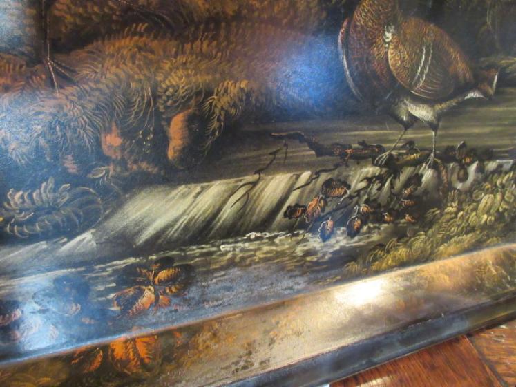 Large Early Victorian Game Scene Paper Mache Tray - Image 3