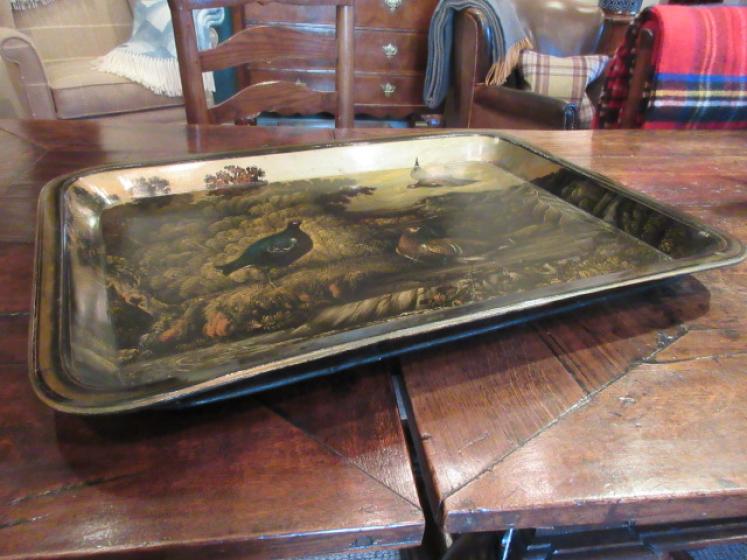 Large Early Victorian Game Scene Paper Mache Tray - Image 5