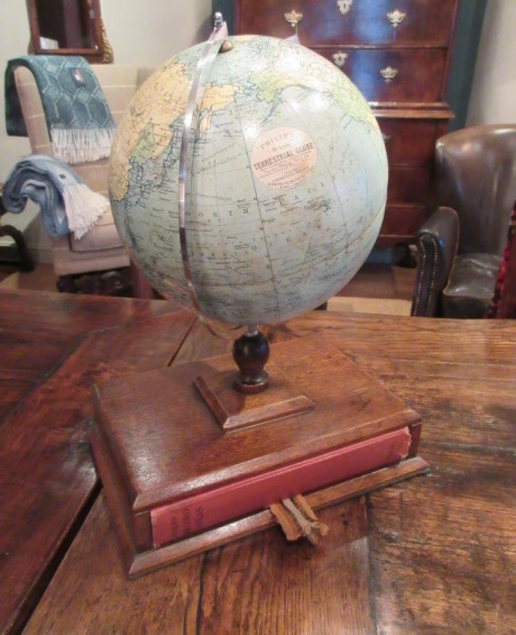 Unusual Phillip's 9" Paper Mache Globe on Stand - Image 1